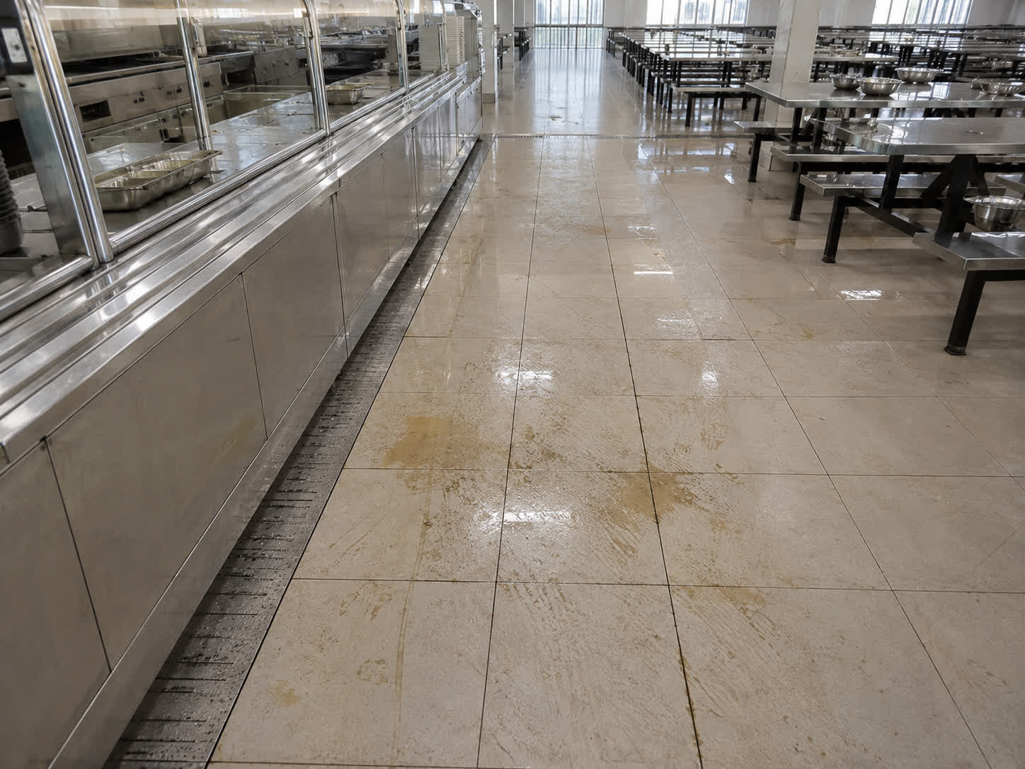 Limpieza del suelo de una cocina de restaurante